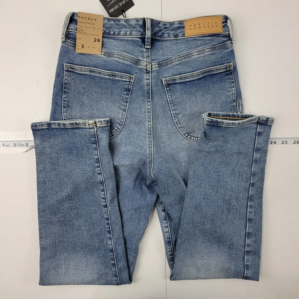 NWT Pacsun curve straight jeans size 26 wonmens 1851 blue denim 26x27‎